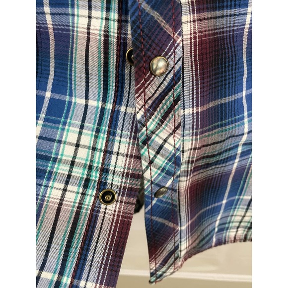 New Old Navy Mens XL Classic Fit Plaid Pearl Snap Shirt Top Long Sleeves Blue - Picture 6 of 8